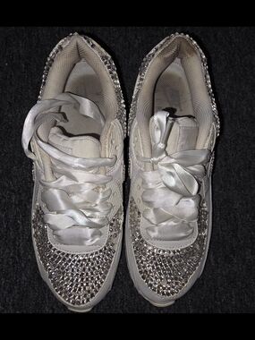 Nike Women's White Crystal-Embellished Satin Sneakers